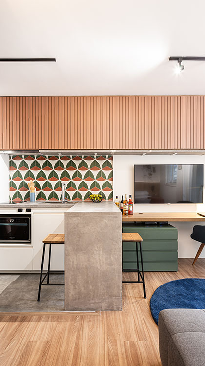 Visão do sala e cozinha do apartamento da República